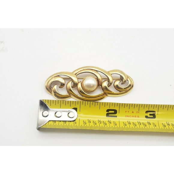 Vintage Brooch Pin Gold Tone Napier Classic Style Faux Pearl 2 1/2” - Picture 2 of 4